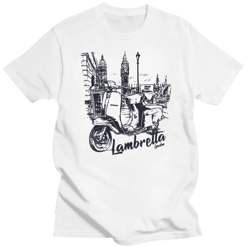 Lambretta Mens Grey London Cityscape 100% Cotton Retro T Shirt Hot Summer Casual Tee Shirt