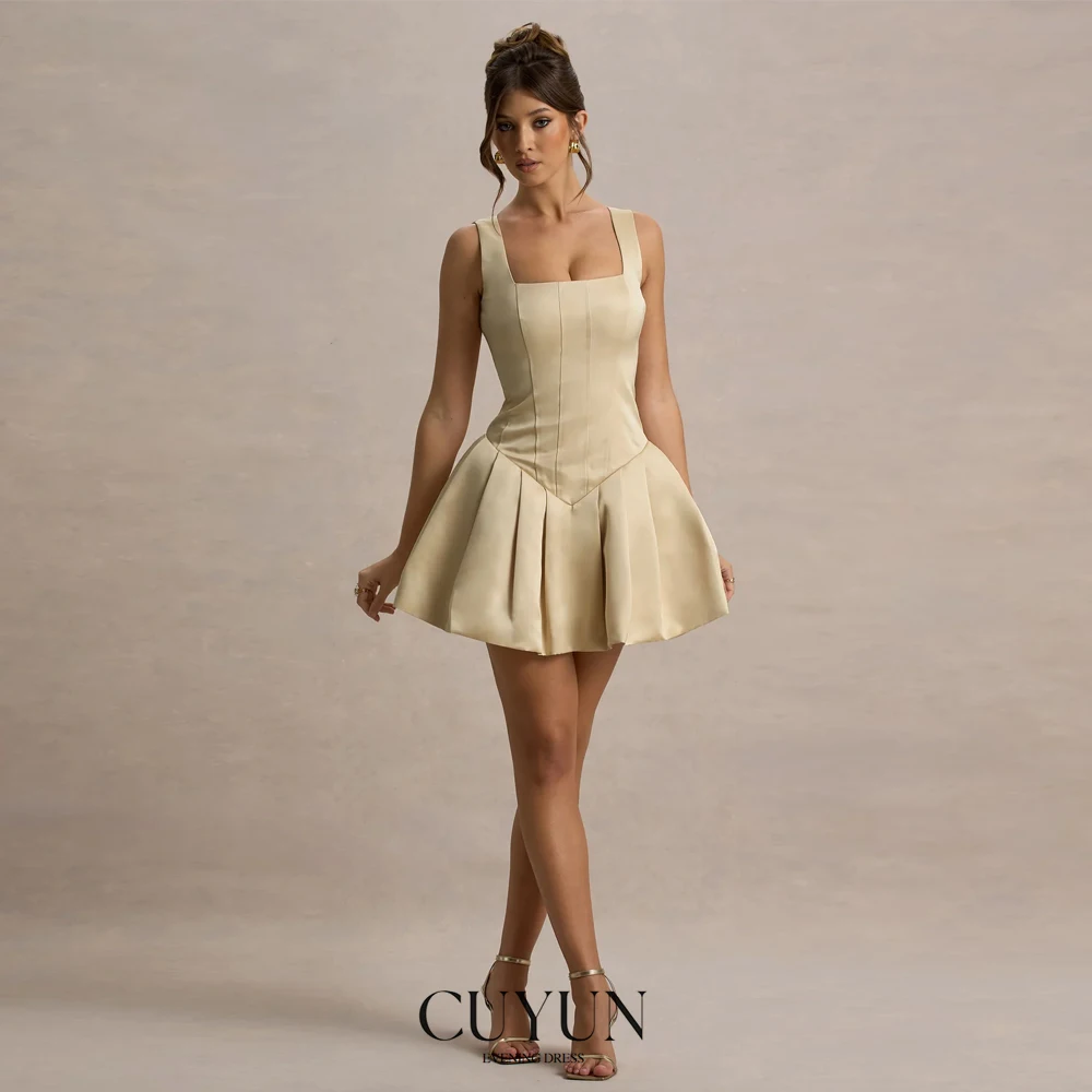 

CUYUN Simple Square Collar Mini Prom Gown Customized Cocktail Dress Women Birthday Party Dress Short Homecoming Dresses