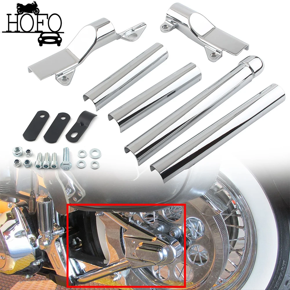 6 sztuk rura wahacza motocykla z osłonami osi Phantom Chrome dla Harley Softail Heritage Classic FLSTC EFI FLSTCI niestandardowe FXSTC ﻿