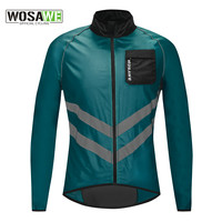 WOSAWE Windproof Cycling Jacket MTB Bike Jersey Outdoor Sport Cycling Windbreaker Rainproof Reflective Bike Clothing Navy Blue