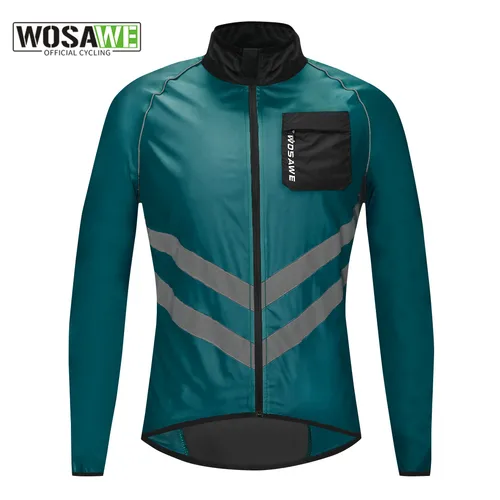 WOSAWE chaqueta de ciclismo a prueba de viento MTB bicicleta Jersey deporte al aire libre ciclismo rompevientos impermeable reflectante bicicleta ropa azul marino