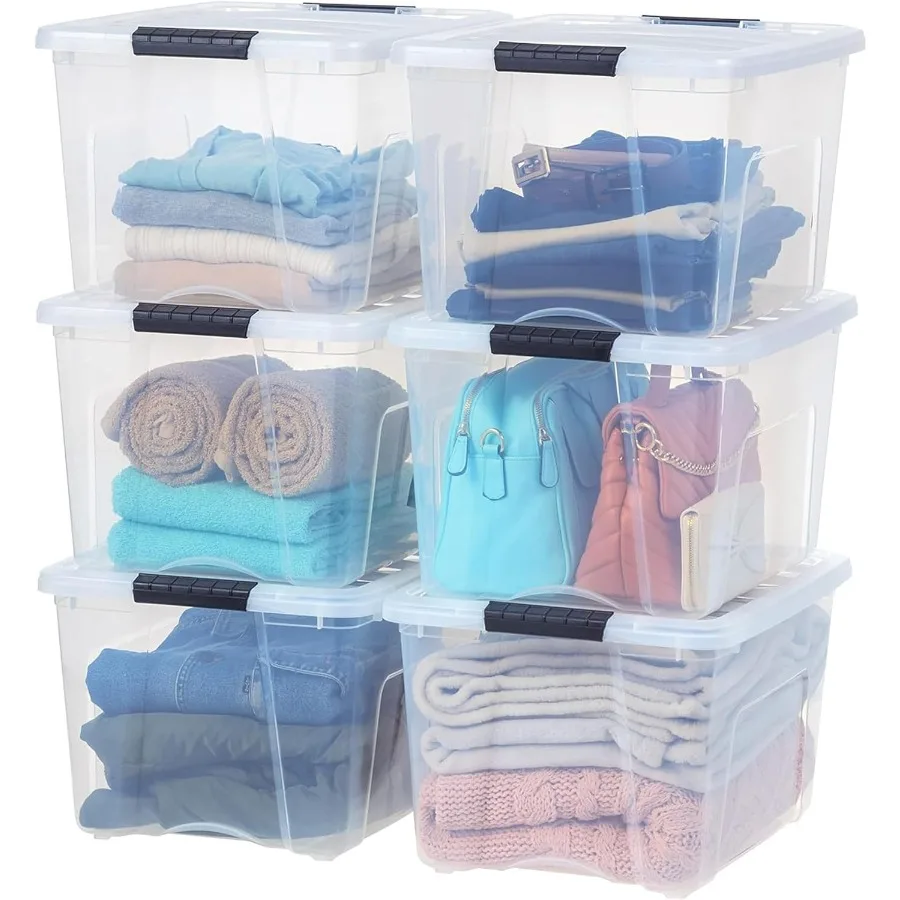 

40 QT Plastic Storage Box with Lid and Latches - 6 Pack - BPA-Free See-Through Organizing Solution Durable Nestable Stackable C