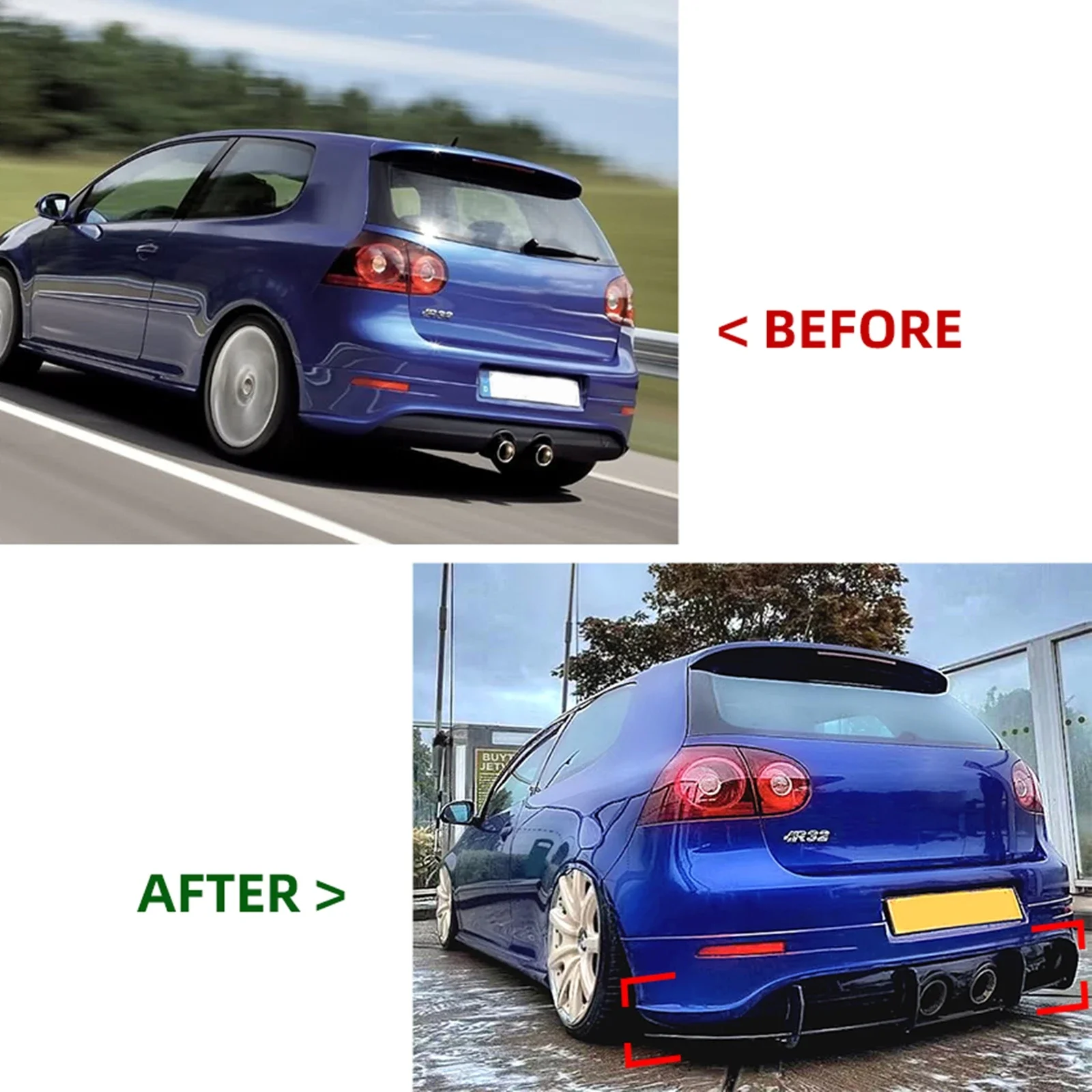 For Volkswagen Golf 5 R32 MK5 2005-2009 Car Rear Bumper Lip Canards Diffuser Splitter Lower Boot Spoiler Body Kits Accessories