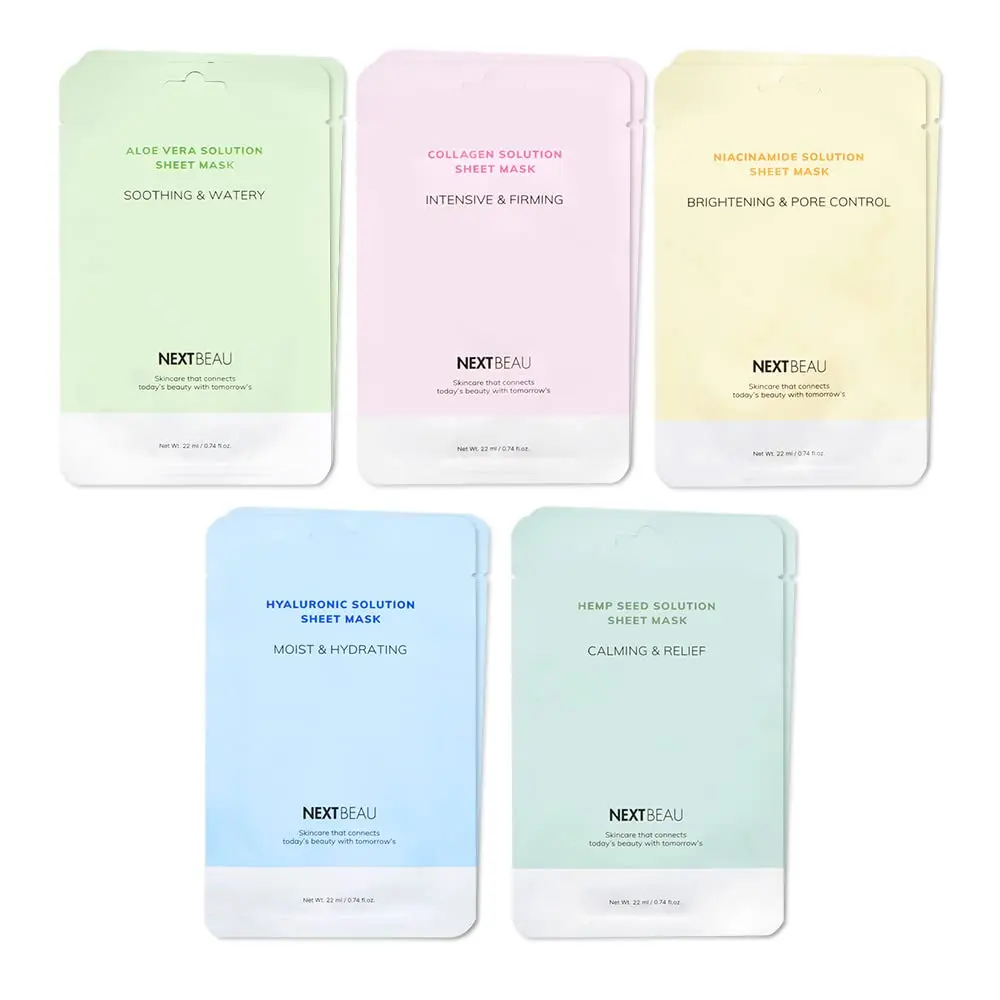 

Korean Facial Sheet Masks Variety Pack, 10 Count with Aloe, Niacinamide, Collagen for Daily Skincare