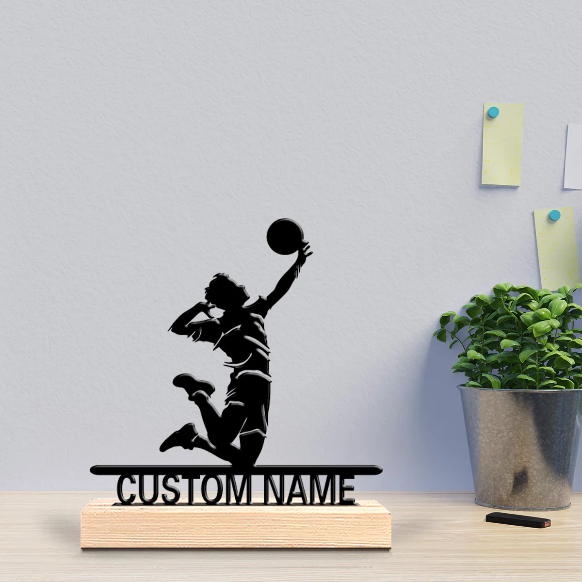 1pc Romantic Personalized Custom Volleyball Star Metal Statues Sports Enthusiast Gift With Wooden Base, Perfect For Bedrooms, Co