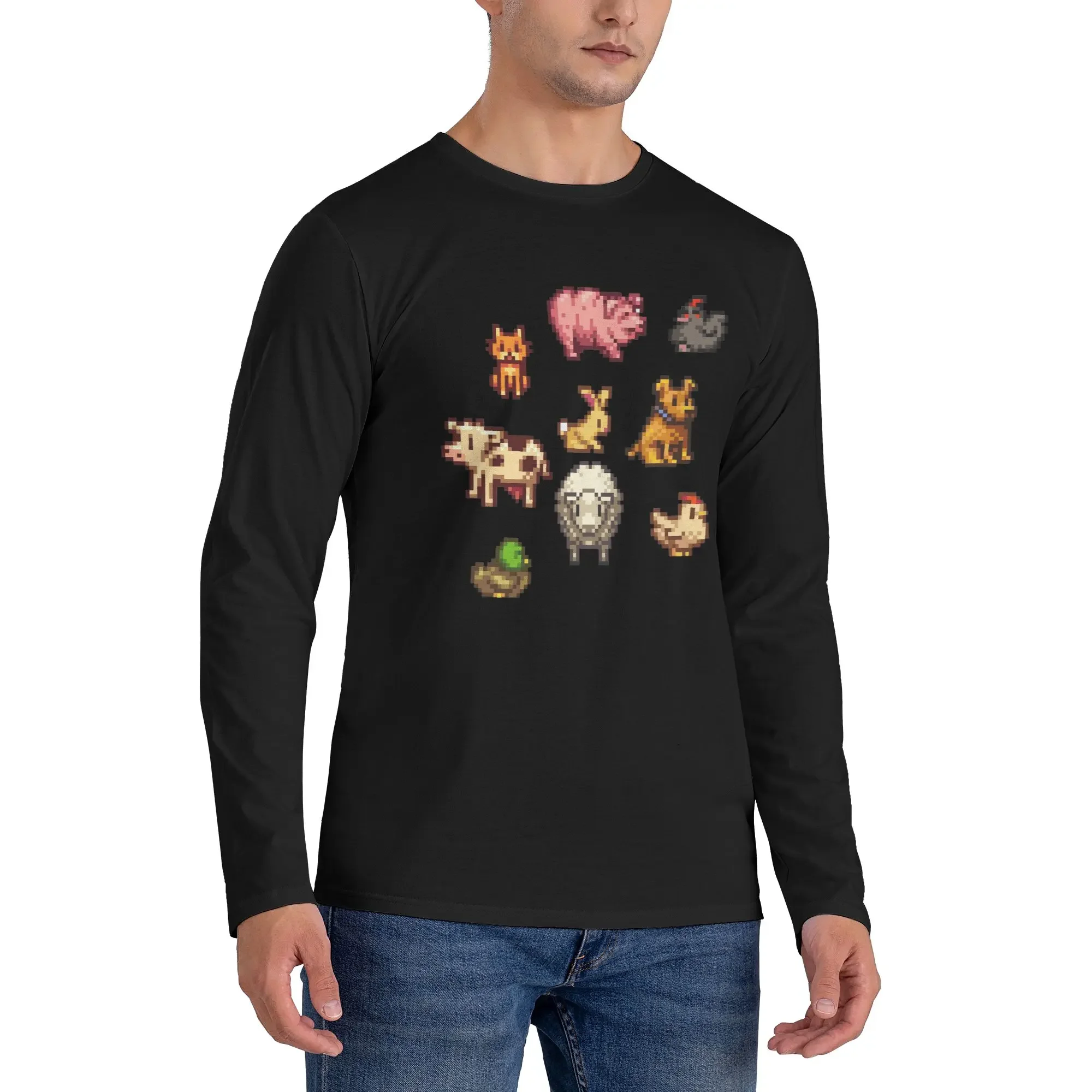 

stardew valley animals Men's Long Sleeved T-shirt Breathable Round Neck T shirts Spring and Autumn Men tops