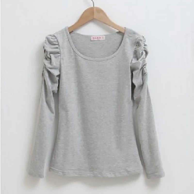 봄 가을 신상 슬림 올매치 탑 오피스 레이디 셔츠 패션 O넥 솔리드 컬러 퍼프 슬리브 블라우스 여성 의류 2025