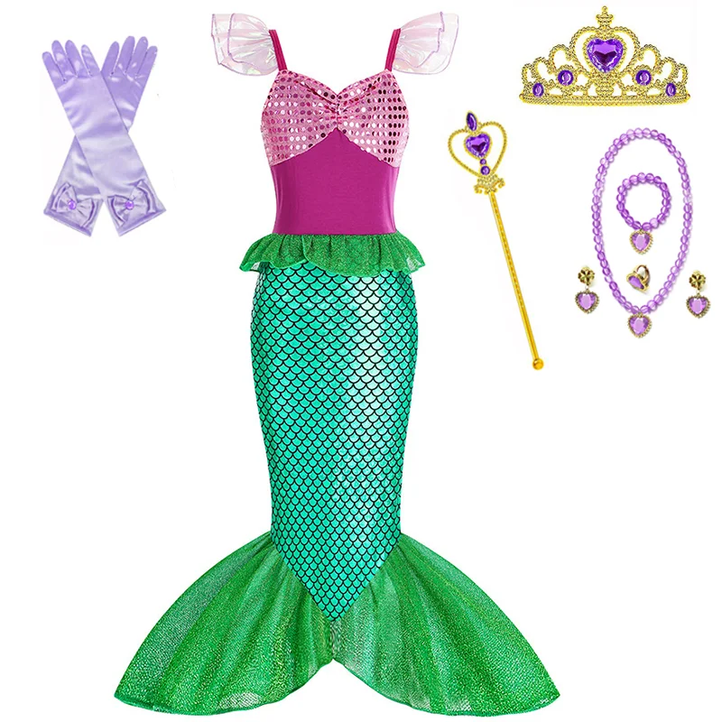 الفتيات تأثيري حلي ذيل السمكة فستان الأميرة + ملحق للأطفال حورية البحر تمويه هالوين عيد ميلاد حفلة موسيقية فستان مجموعات #2