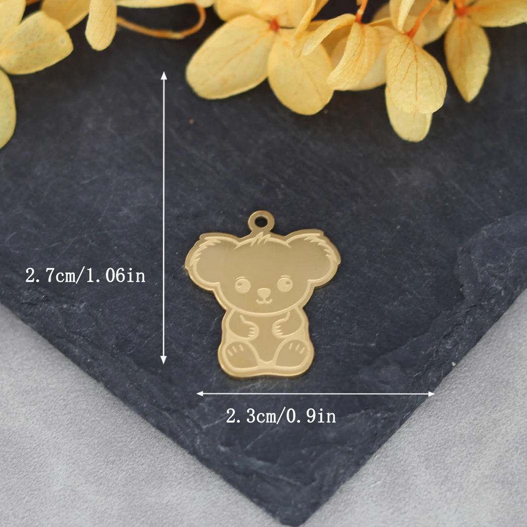 ジュエリー作り用のベビーコアラチャーム,ステンレス製の動物のペンダント,ネックレスとキーホルダー用品,ゴールドとシルバーの色,2個
