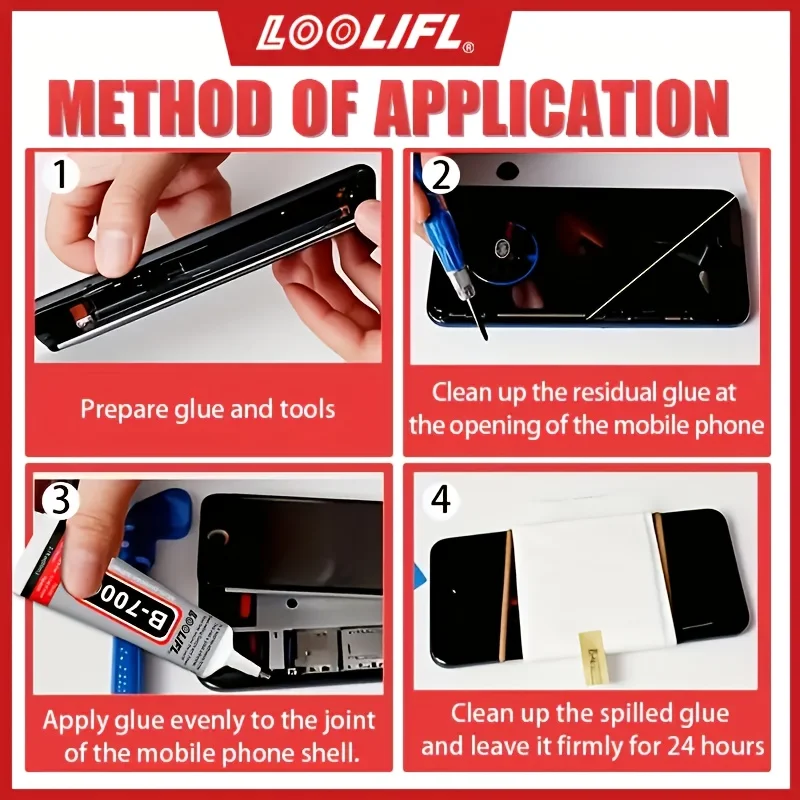 B7000 pegamento de mantenimiento de teléfono móvil, pegamento de joyería, transparente no amarillo, desmontable, adecuado para la tela plástico cuero y otros materiales, adecuado para el mantenimiento de teléfono móvil