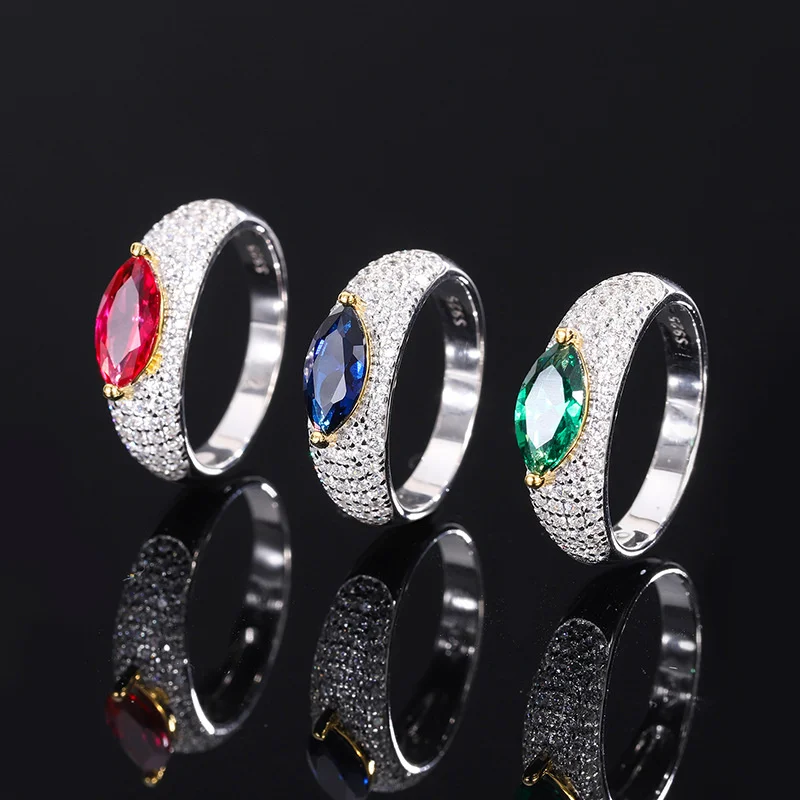 Luxury brand genuine real jewels S925 All-body Silver Imitation Colorful Treasure High Quality Horse Eye 5 * 10 Diamond Inlaid R