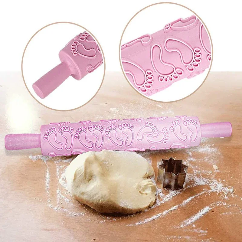 Roller Cake Decorating Embossed Rolling Pins Textured Non-Stick Fondant Pastry Icing Clay Dough Roller Kitchen Baking Tools