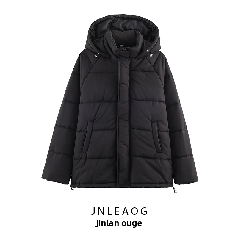 

Модная черная хлопковая куртка на молнии с капюшоном, приталенного кроя, для женщин, в уличном стиле, осенняя новинка, универсальная, с длинными рукавами, круглым вырезом