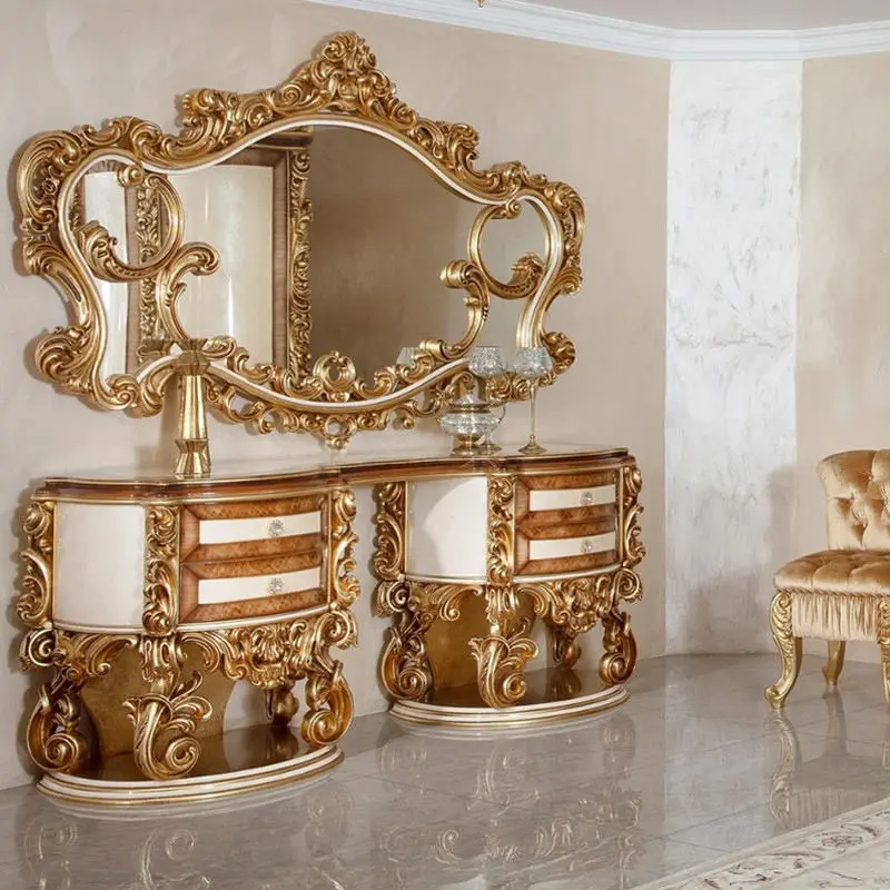 European French luxury palace king bed antique gold leaf bed bedroom furniture