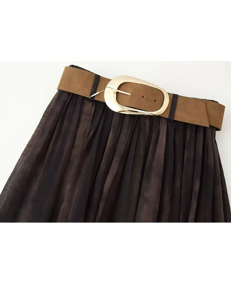 HH المرأة الشتاء موضة غامض مطبوعة الزنانير ميدي سليم تنورة طويلة الإناث مزاجه عادية مطوي مربوط الكاحل طول تنورة #6