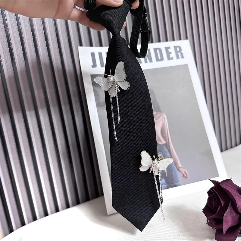 Женские модные черные галстуки-бабочки для рубашки, корейский модный перфорационный галстук для девочек TB182
