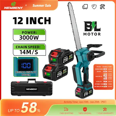 NEWBENY 12 인치 브러시리스 전기 톱 Makita 18-21V 배터리 핀 용 무선 효율적인 정원 목공 절단 전동 공구
