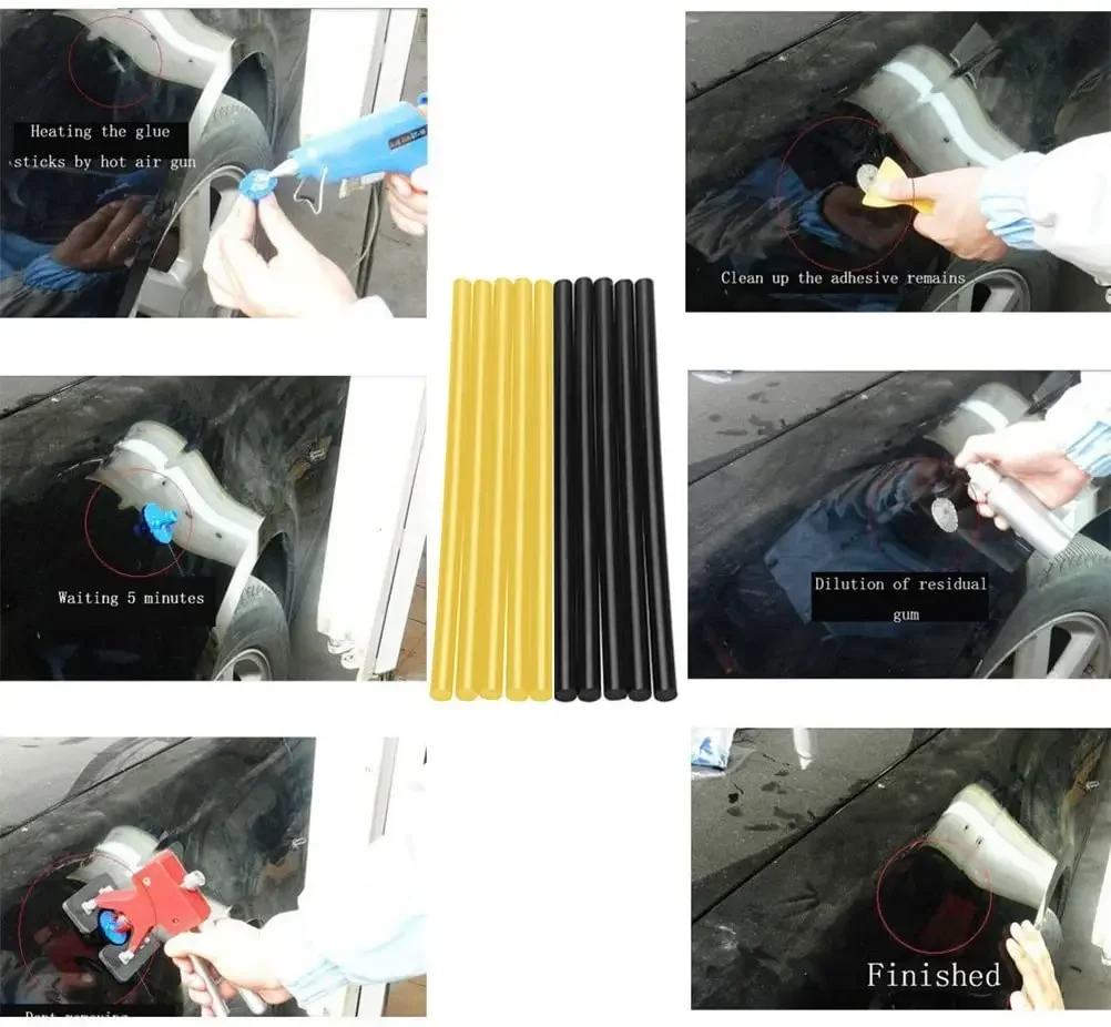 10-30Pcs Lem Tembak Panas Hitam Daya Rekat Tinggi 7mm untuk Perbaikan Kerusakan Mobil, Alat Perbaikan DIY, Lem Tembak Panas untuk Perbaikan Penyok Tanpa Cat