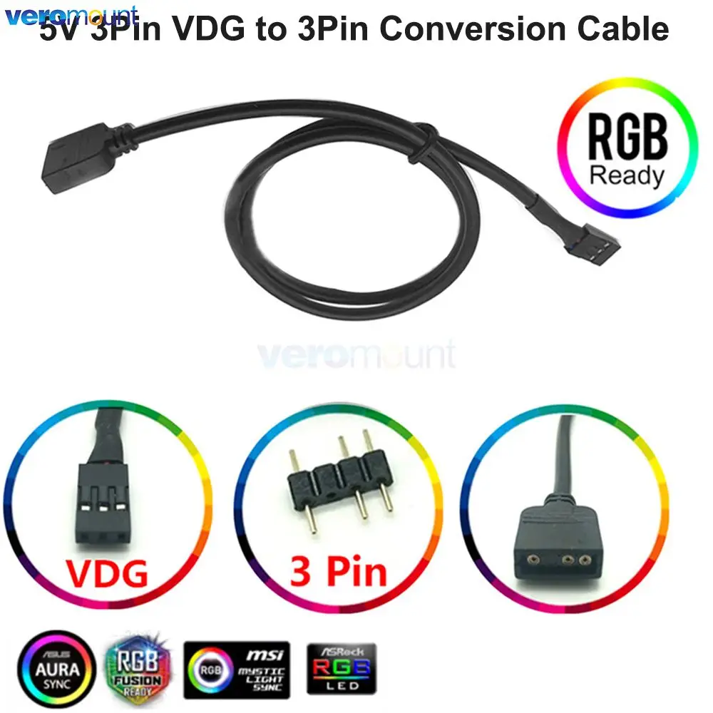 30cm 50cm Motherboard SYNC Header Adapter Cable for Gigabyte RGB 5V 3 Pin VDG to Normal 3 Pin Conversion Line Connector