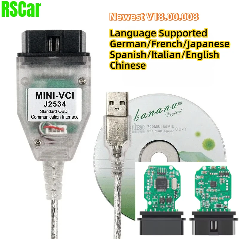 Latest for Toyota TIS Techstream V18.00.008 for FTDI FT232RL Chip MINI VCI J2534 OBD2 Car Diagnostic Cable