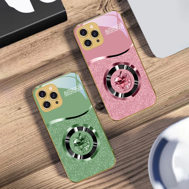Кристально-фиолетовый Apple для iPhone 16 16 Pro Max 15 P ro 14 13 Plus 12 Mini 11 Pro Max XS Max XR Золотой чехол для телефона из закаленного стекла