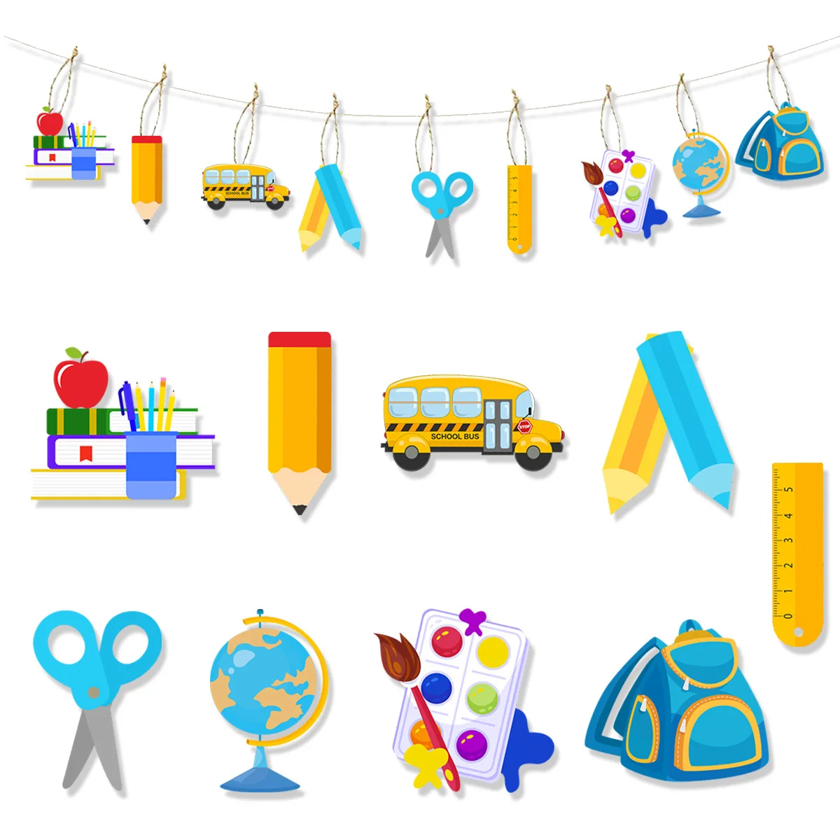 9Pcs/Bag Cartoon Back To School Theme Party Tree Pendant Hangers Backdrop First Day of School Blackboard Classroom Decorations