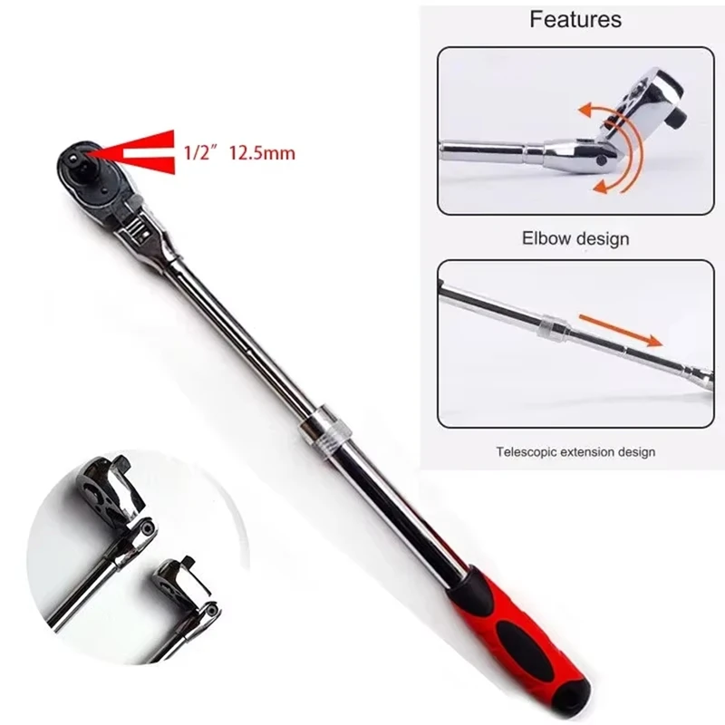 ABAE-72-Tooth Carbon Steel Retractable Ratchet Wrench Automatic Quick Release Spanner Multifunctional Hand Tool