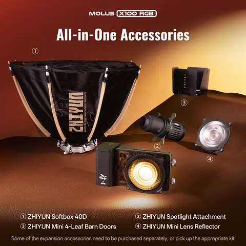 ZHIYUN Official Molus X100 RGB LED Light 100W COB Video Lamp APP Control Portable Photography Lighting for Studio Youtube Vlog