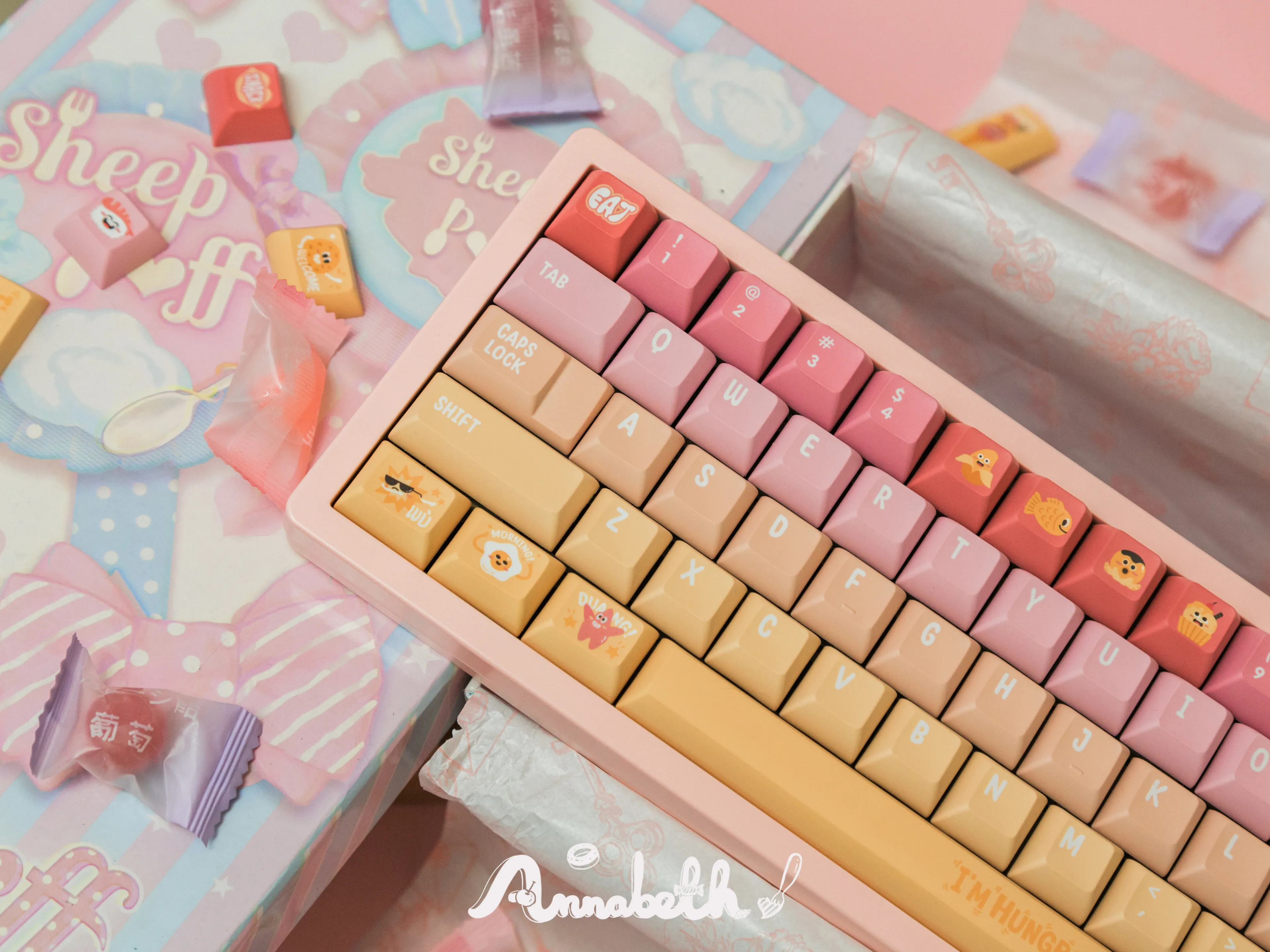 WUkds Original Design Qute Keycap Foodie Keycaps KCA Profile 172 Keys 5-Sided Dye-Sub PBT Mechanical Keyboard Key Caps