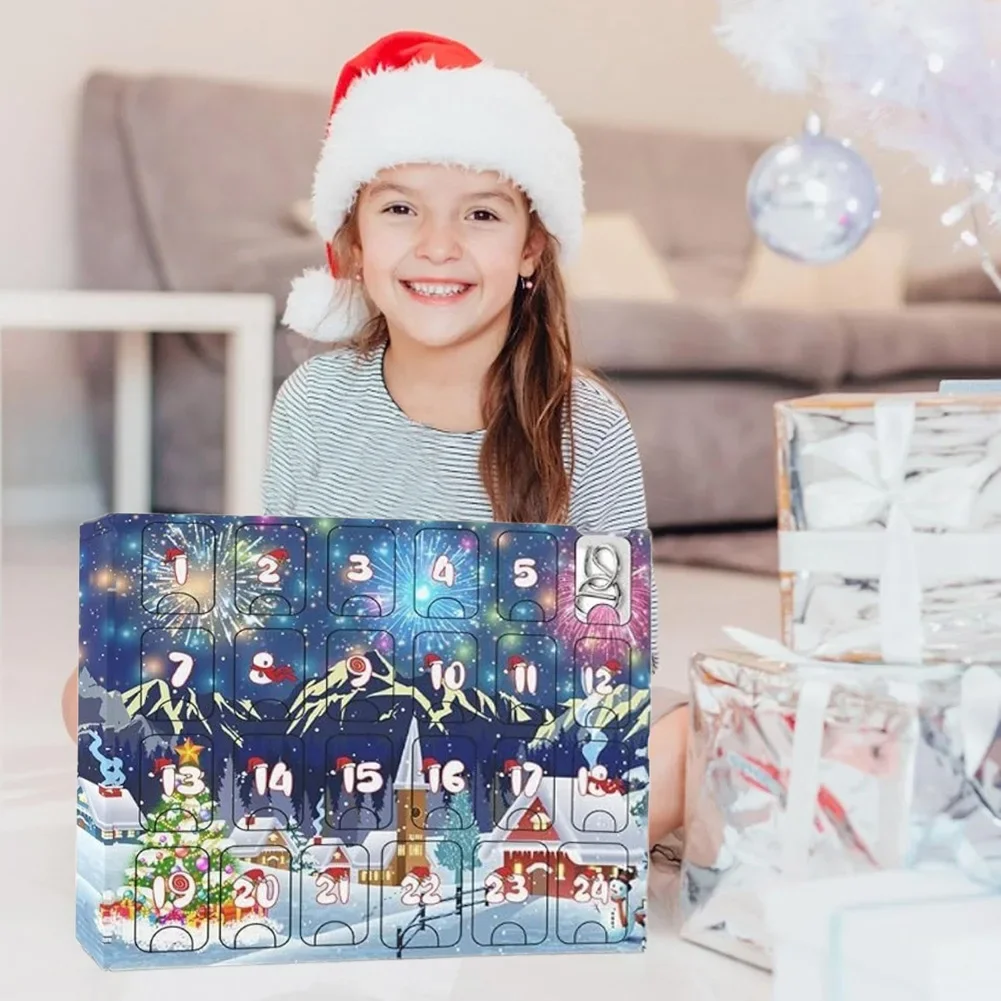 Metal Puzzle Christmas Advent Calendar Gifts Box Ruban Lock Puzzle Xmas Countdown Calendar Box Children Brain Teaser Fidget Toy