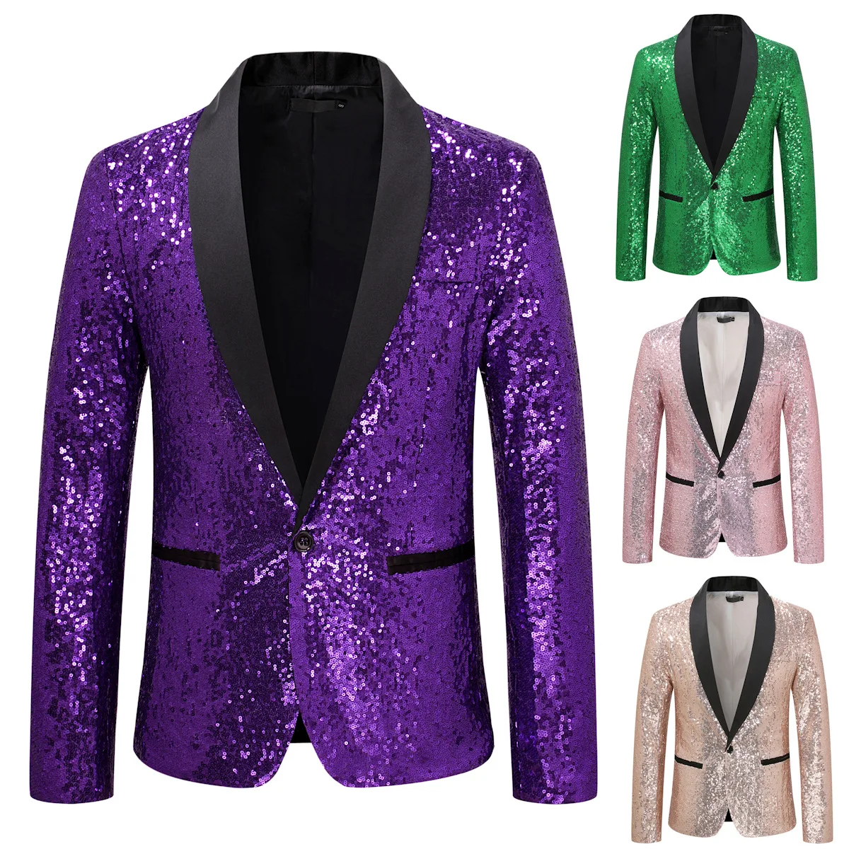 

Purple iny Sequin Suit Jaet Chorus up Performance Dr Large Size Fat People's Suit Stand Fit AOWOFS Brand Dance