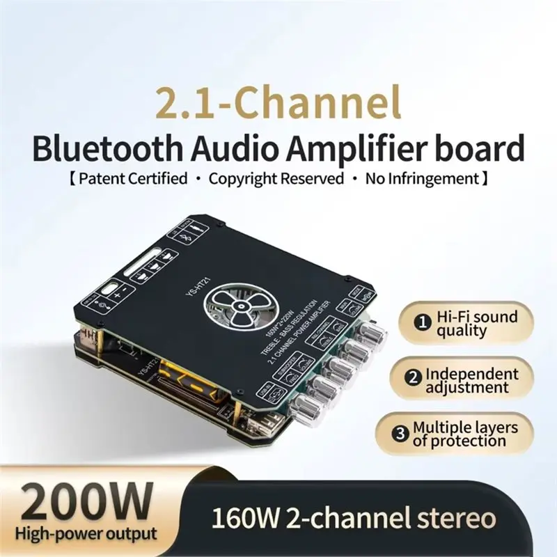 Super Deal -Bluetooth Digital Amplifier Board DC15-36V/5A 2.1 Channel 160Wx2+220W TDA7498E Audio Subwoofer Module - view 3