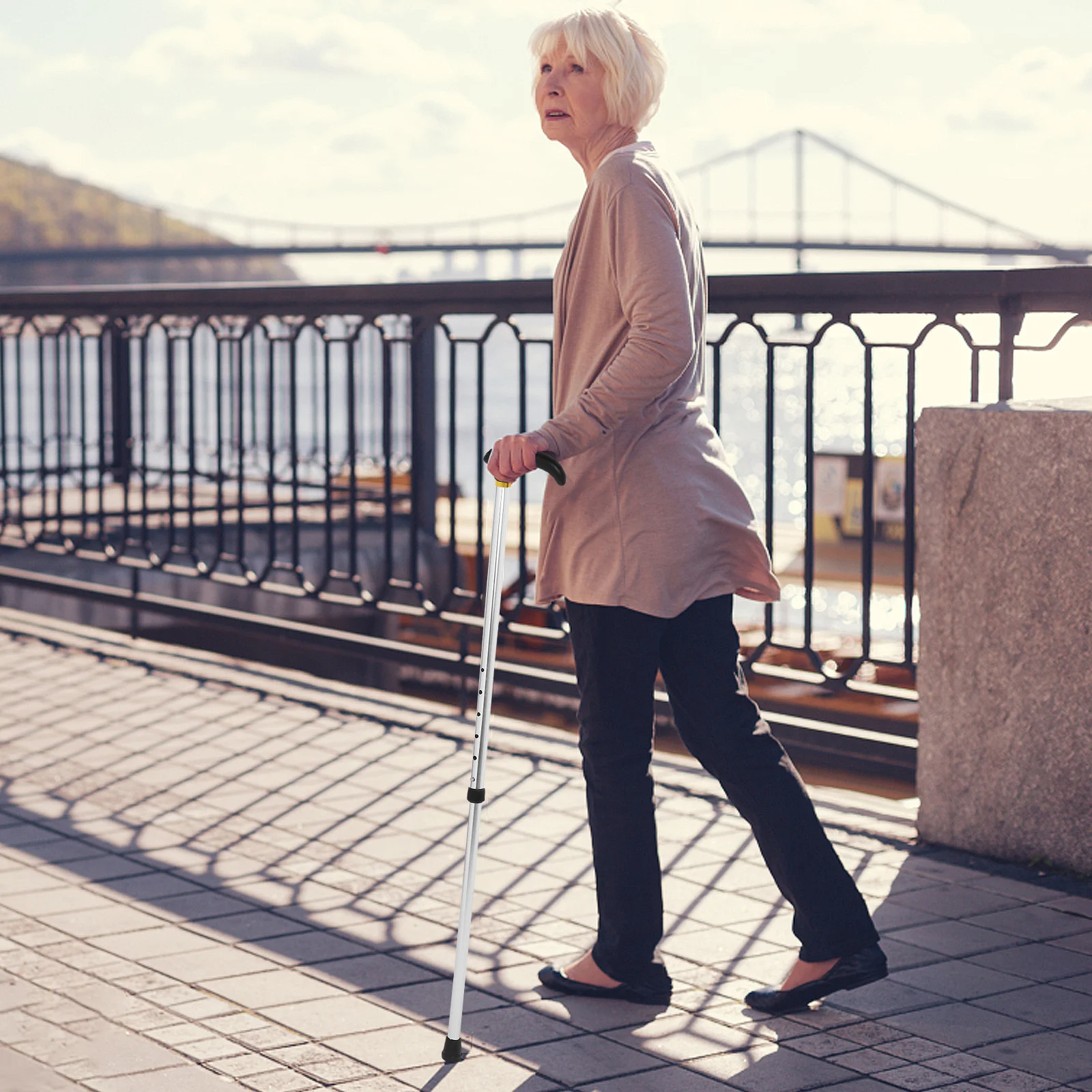 

Telescopic Walking Cane Aluminum Alloy Adjustable Height Silver Sticks for Men Elderly Non Slip Rubber Pads Strong Durable