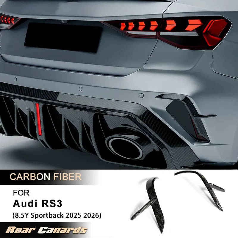 Car Rear Bumper Canards for Audi RS3 8.5Y Sportback 2025 2026 Racing Rear Canards Fins Spoiler Body Kits Full Carbon Fiber