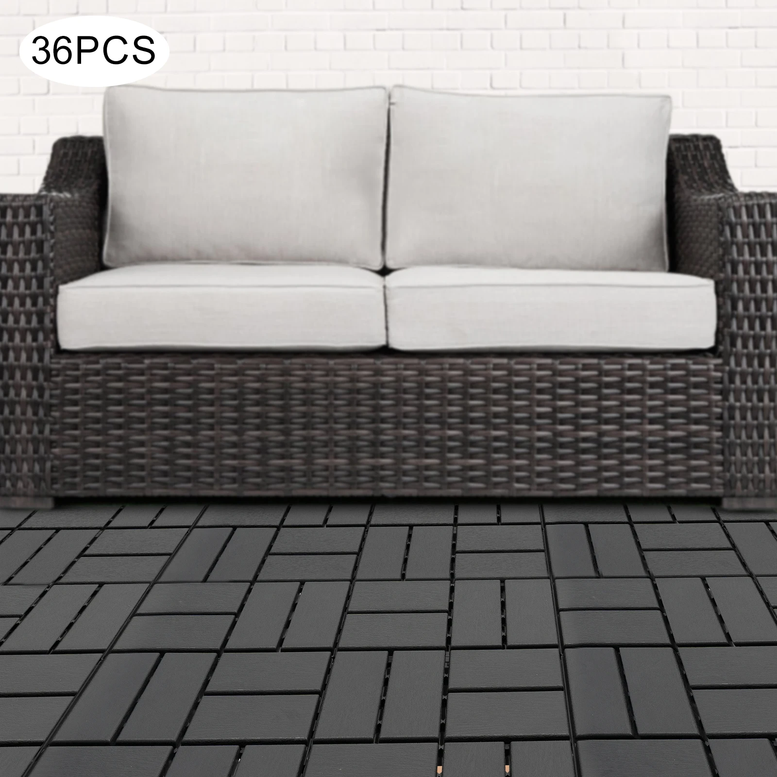 

Wood Flooring, 36Pcs Plastic Interlocking Patio Deck Tiles Wood Flooring DIY Outdoor 12x12 Resistant to Warping, Water