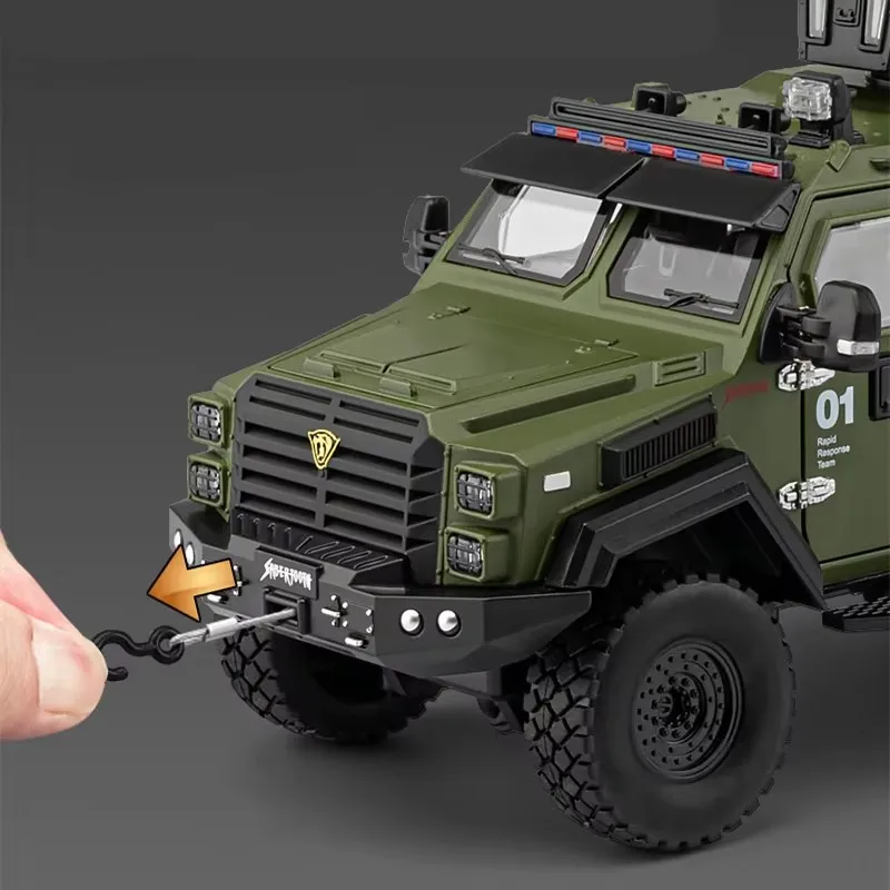 1:24 miecz ząbkowany tygrys przeciwwybuchowy model samochodu odlewany metal policja opancerzone pojazdy terenowe Model samochodu dźwięk światło zabawka dla dzieci