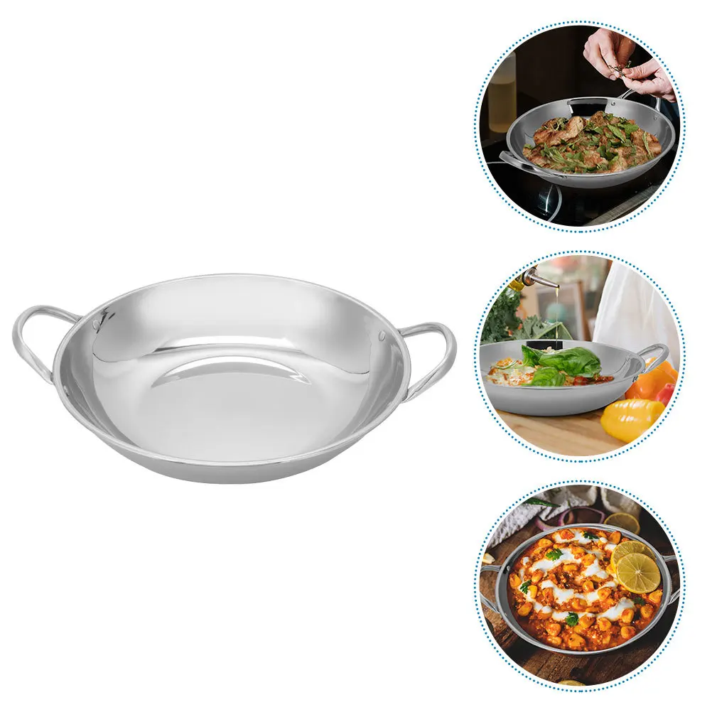 

Cooking Pan Double Handle Stainless Steel Hot Pot Pan Smooth Surface Kitchen Cooking Wok Outdoor Use Metal Cookware