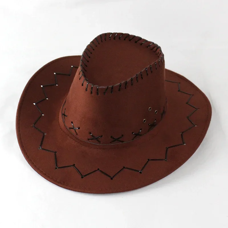 Unisex Western Cowboy Hat Flannel Large Brim Sun Protection Hat Couple Outdoor Travel Hat
