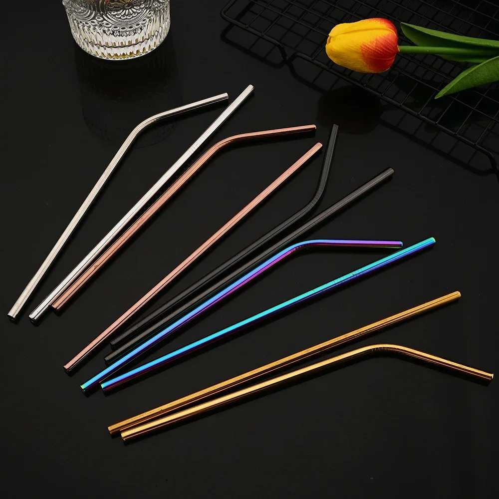 Silver Reusable Drinking Straw Metal Straws 304 Stainless Steel Straws Set with Brush Bar Cocktail Straw for Glasses Drinkware