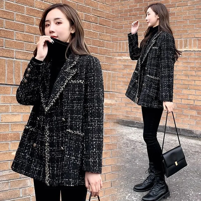 Plaid Tweed Blazer Jacket Woman Outerwear Winter Women\'s Coat 2024 Clothing Vintage Luxury Designer Clothes Fashion Coats Heavy