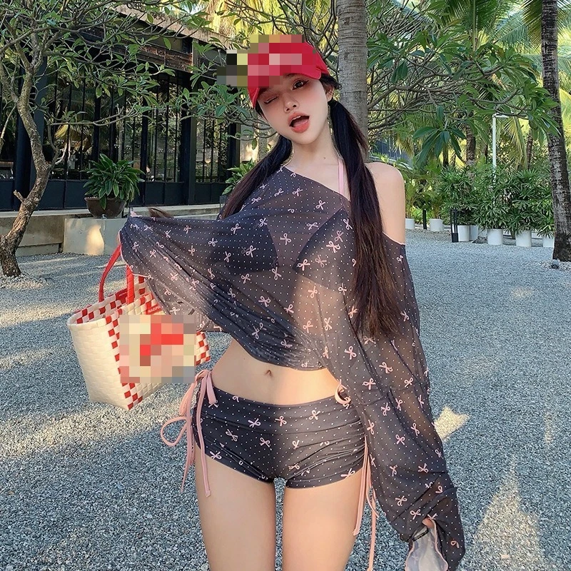 Women's Korean Ins Style Split Swimsuit,New 4 Piece Sweet Sexy,Sun Protection Cover Up Effortless Elegance Beach Vacation Bikini