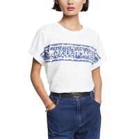 Nueva camiseta básica de manga corta de verano de marca de lujo para mujer, Camiseta clásica de algodón con cuello redondo y estampado de letras para mujer