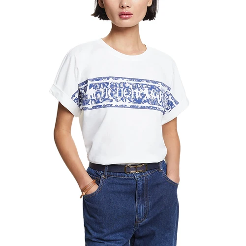 Imagen 1 del producto Nueva camiseta básica de manga corta de verano de marca de lujo para mujer, Camiseta clásica de algodón con cuello redondo y estampado de letras para mujer