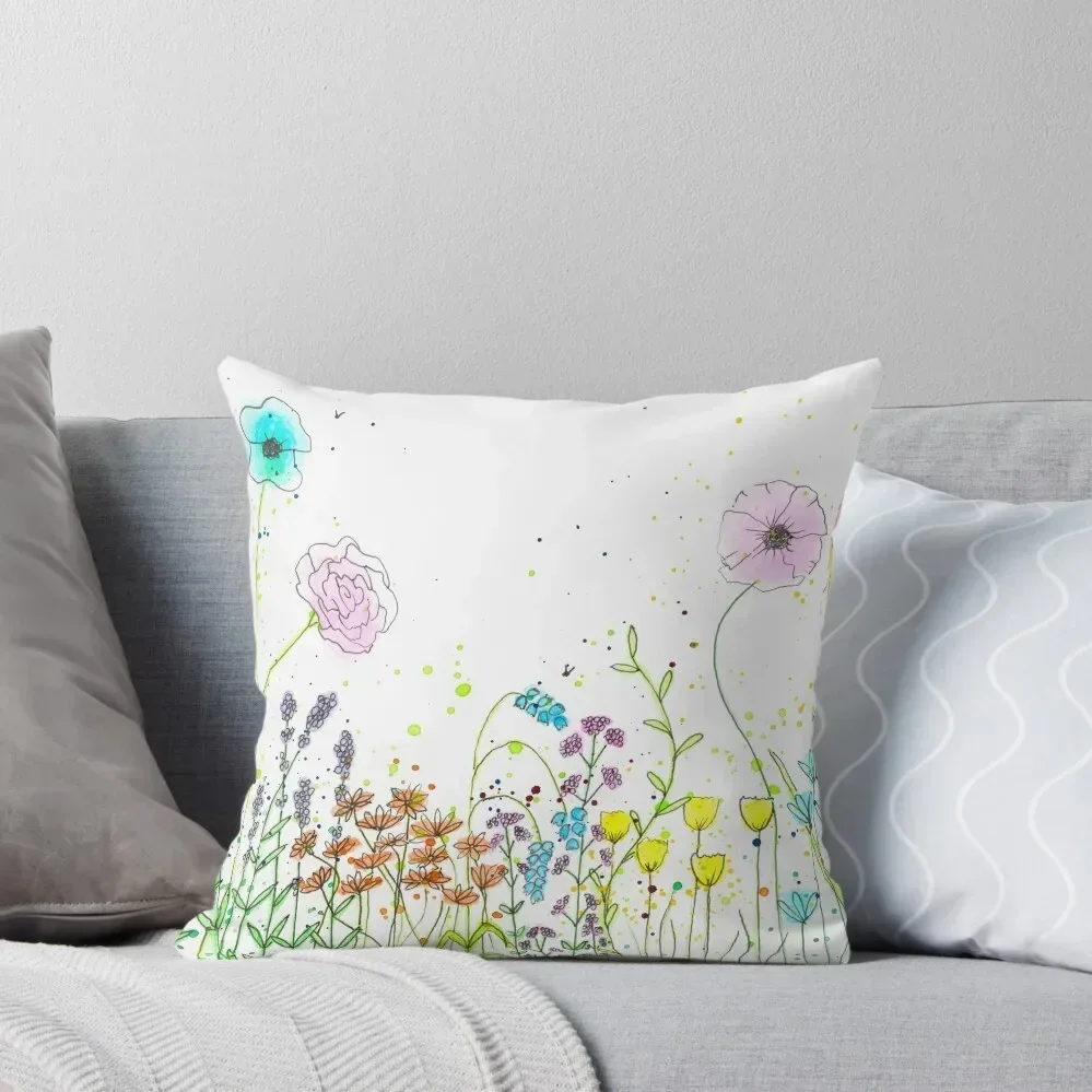 Jenny’s flower garden colourful floral pattern Throw Pillow Sofa Covers Couch Cushions pillow