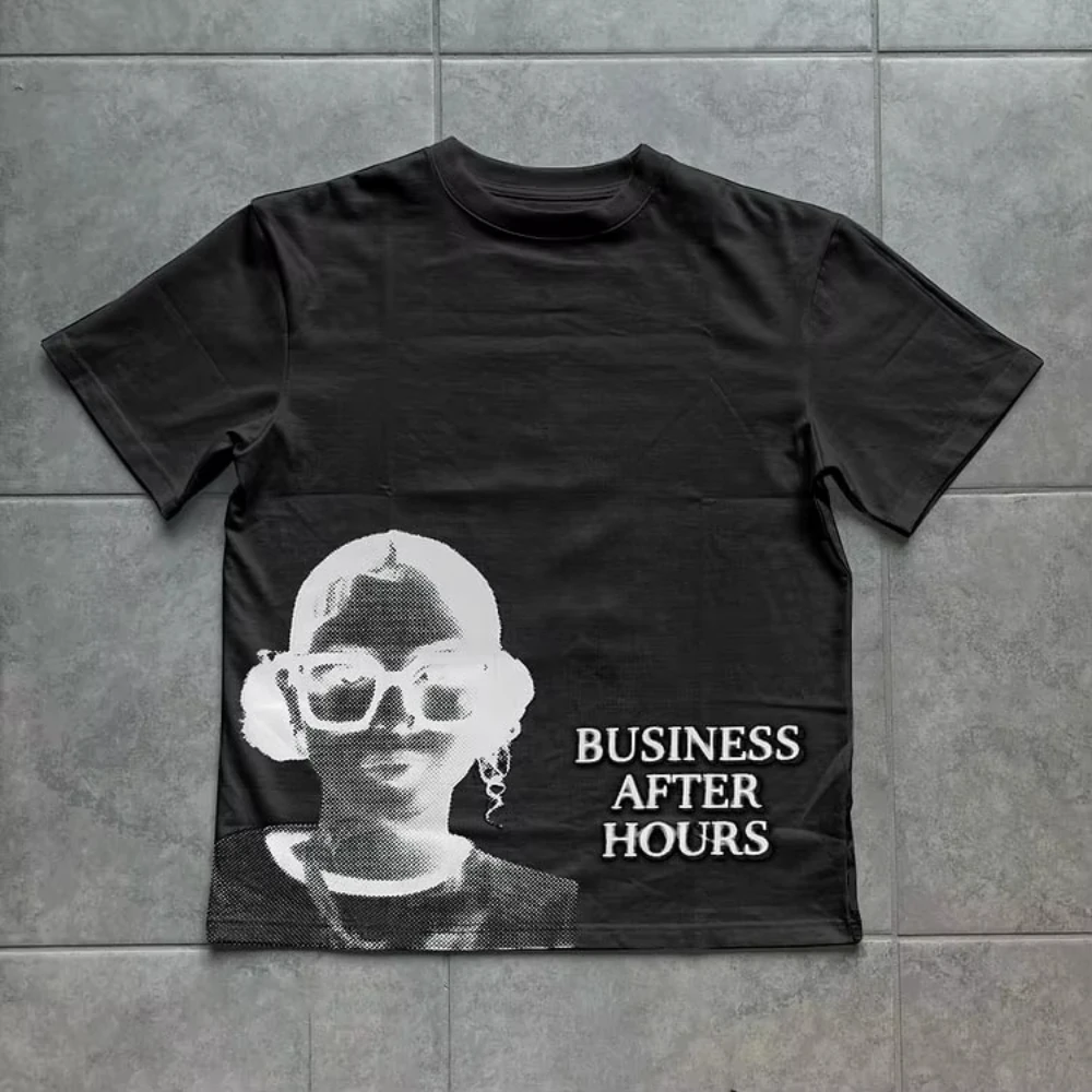 Street Business After Hours Graphics Casual Short Sleeve T-Shirt Men Y2K Cotton Vintage Oversize Tshirt Oversized T Shirt