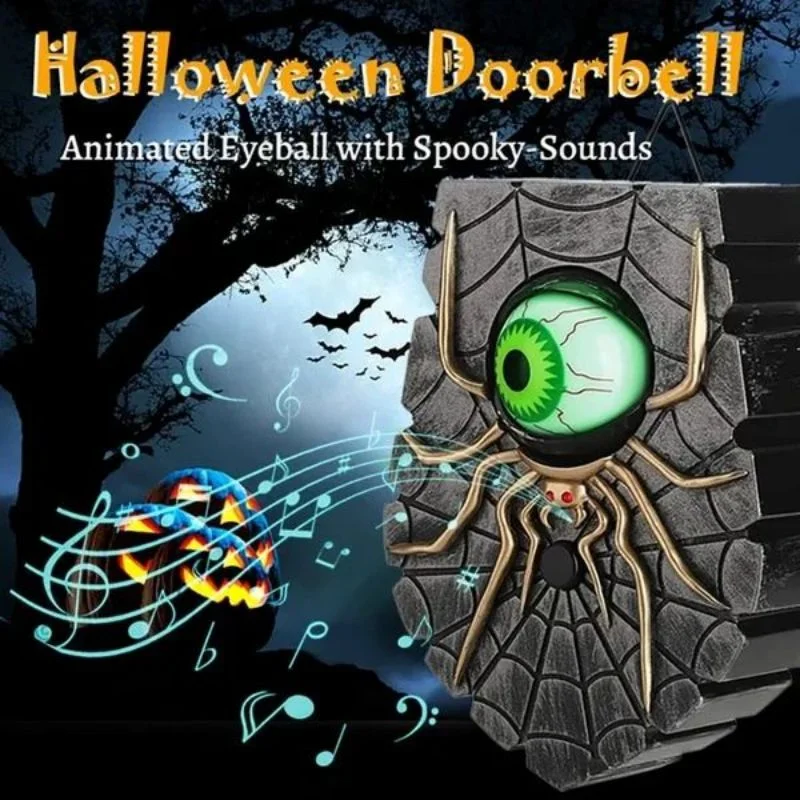 One Eyed Doorbell Ghost Monocular Scary Spider Doorbell With Scary Glow/Ghost Sound Creative Scary Spider Doorbell Eyeball