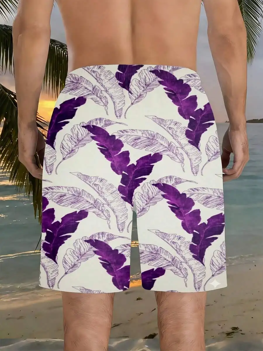 

Mens Purple Leaf Print Swim Shorts Beachwear Summer Casual Outdoor Shorts