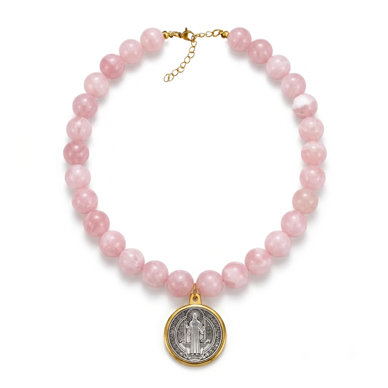 St.Benedict Vintage Medal Round Bead Chain Necklace Assorted Tones, Great Vacation Daily Match Sweet Birthday Present For Women