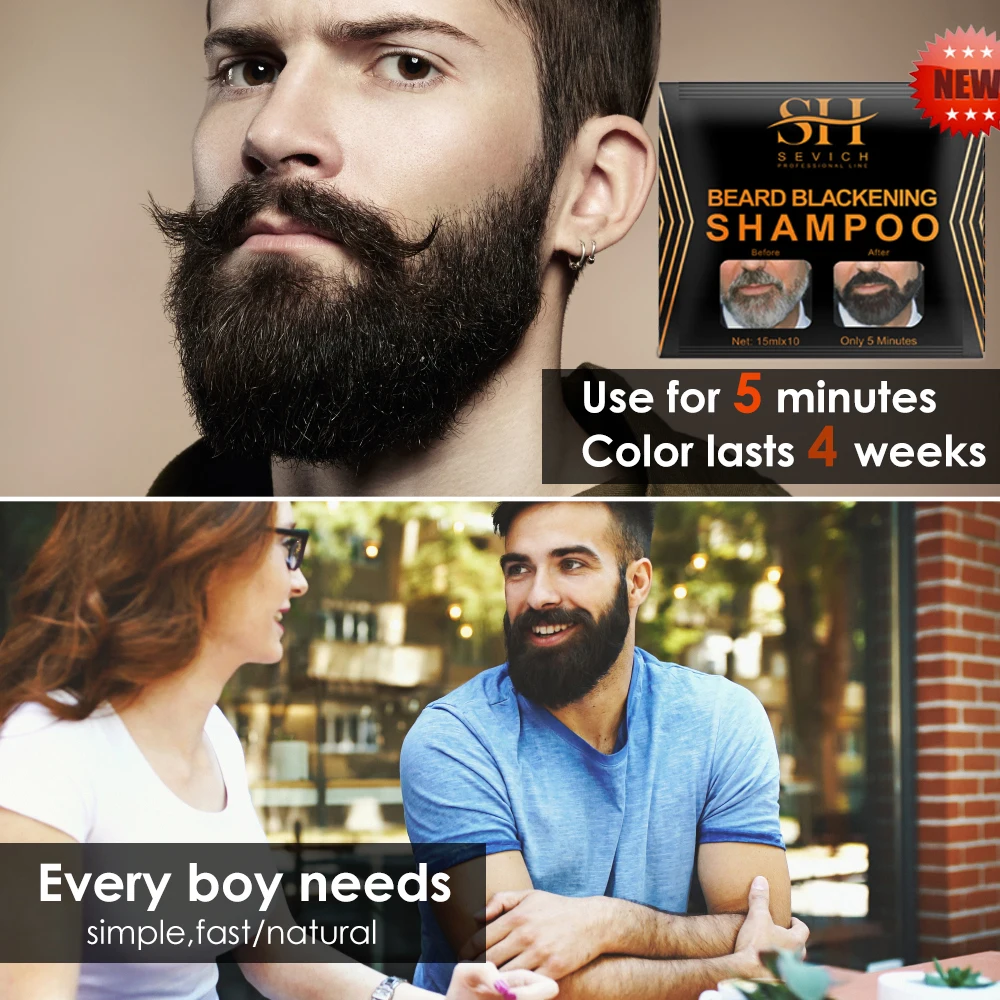 Natural Men\'s Beard Dye Shampoo Instant Colouring Five Minutes Tint Cream Moustache Blackening Mild Formula Daily Salon