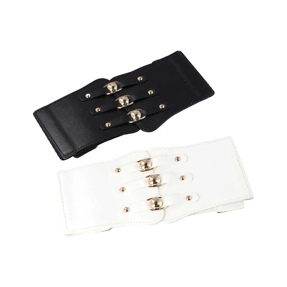 Simple Slimming Body All-match Female Metal Buckle PU Leather Cummerbund Elastic Waist Strap Wide Waistband Skirt Decorations